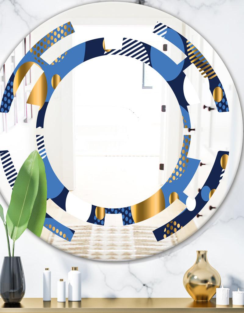 DesignQ Circular Abstract Retro Geometric XI - Modern Round or Oval Wall Mirror - Space