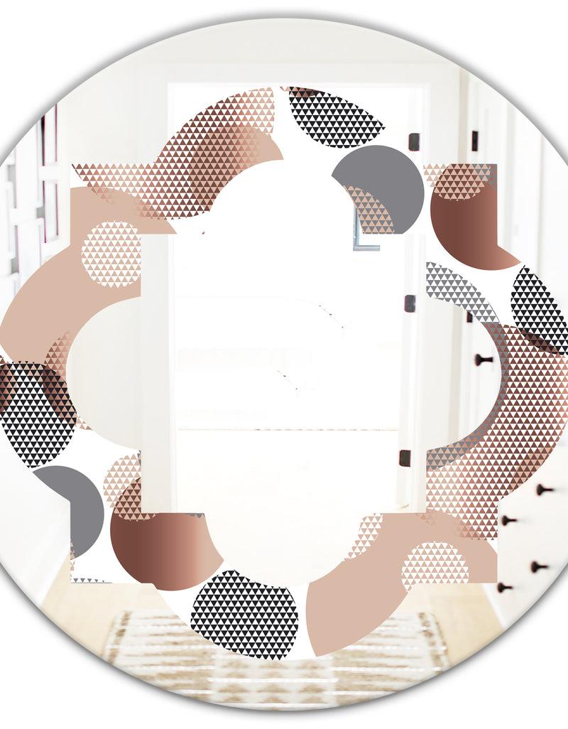 DesignQ Circular Abstract Retro Geometric XIII - Modern Round Or Oval Wall Mirror - Quatrefoil