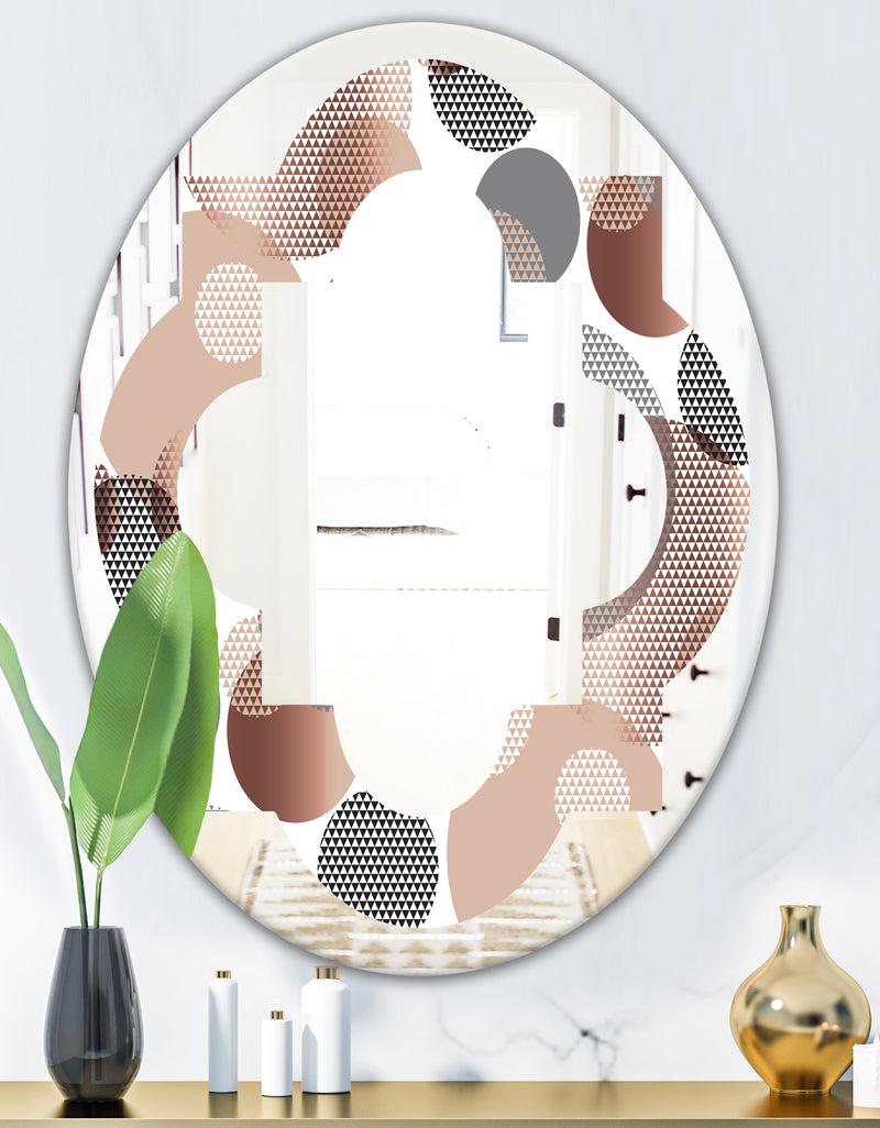 DesignQ Circular Abstract Retro Geometric XIII - Modern Round Or Oval Wall Mirror - Quatrefoil