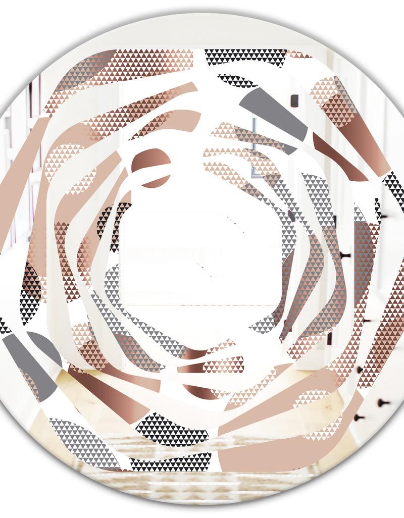 DesignQ Circular Abstract Retro Geometric XIII - Modern Round Or Oval Wall Mirror - Whirl