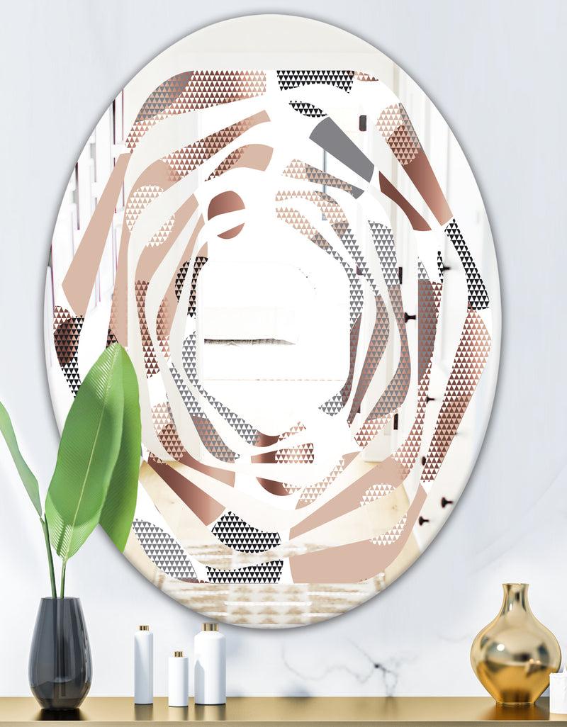DesignQ Circular Abstract Retro Geometric XIII - Modern Round Or Oval Wall Mirror - Whirl