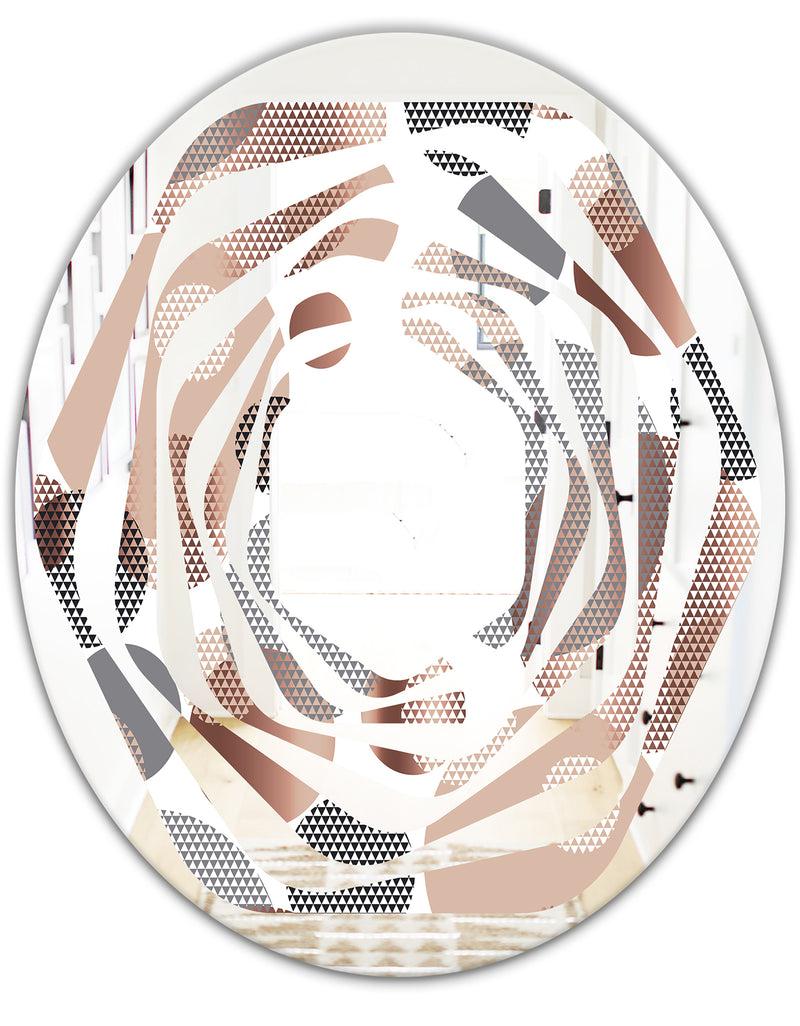 DesignQ Circular Abstract Retro Geometric XIII - Modern Round Or Oval Wall Mirror - Whirl