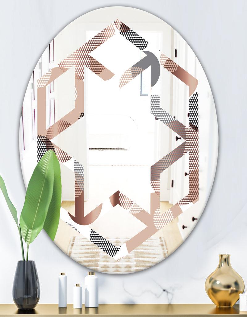 DesignQ Circular Abstract Retro Geometric XIII - Modern Round Or Oval Wall Mirror - Hexagon Star