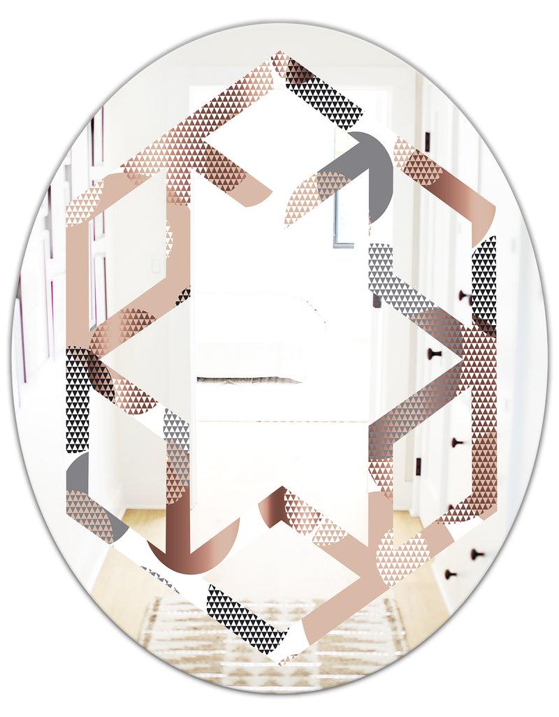 DesignQ Circular Abstract Retro Geometric XIII - Modern Round Or Oval Wall Mirror - Hexagon Star