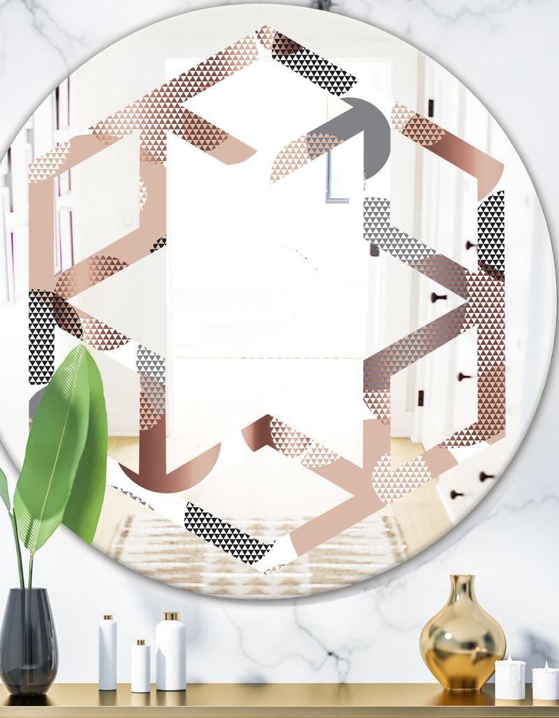 DesignQ Circular Abstract Retro Geometric XIII - Modern Round or Oval Wall Mirror - Hexagon Star
