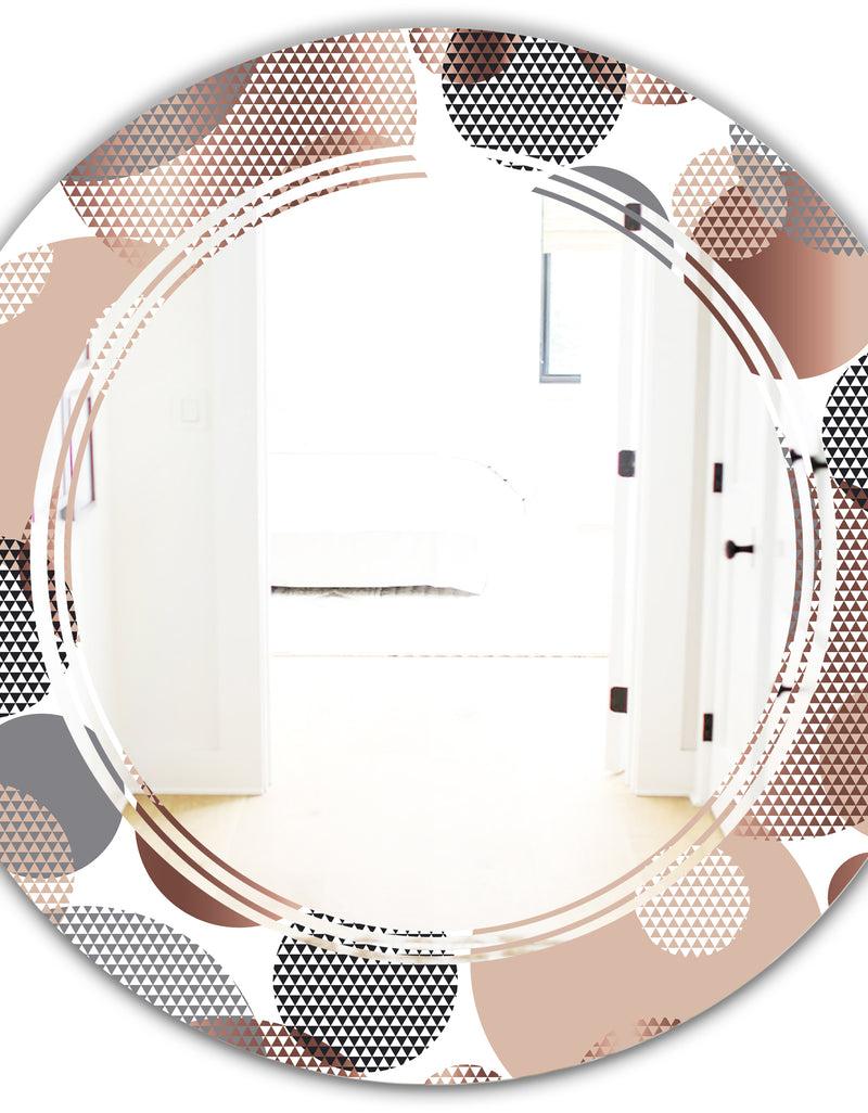 DesignQ Circular Abstract Retro Geometric XIII - Modern Round Or Oval Wall Mirror - Triple C