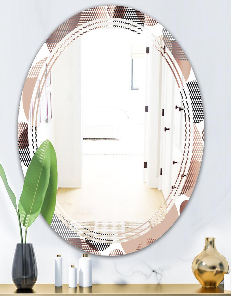 DesignQ Circular Abstract Retro Geometric XIII - Modern Round Or Oval Wall Mirror - Triple C