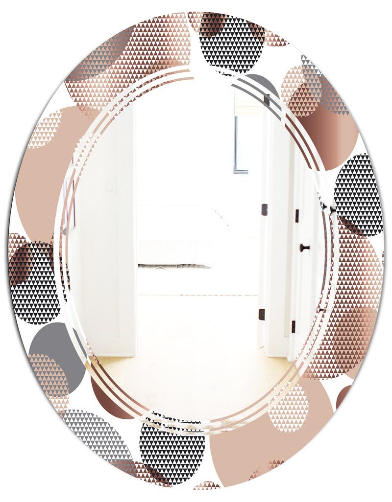 DesignQ Circular Abstract Retro Geometric XIII - Modern Round Or Oval Wall Mirror - Triple C