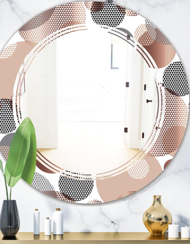 DesignQ Circular Abstract Retro Geometric XIII - Modern Round or Oval Wall Mirror - Triple C