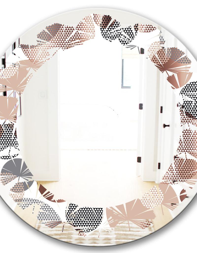 DesignQ Circular Abstract Retro Geometric XIII - Modern Round Or Oval Wall Mirror - Leaves