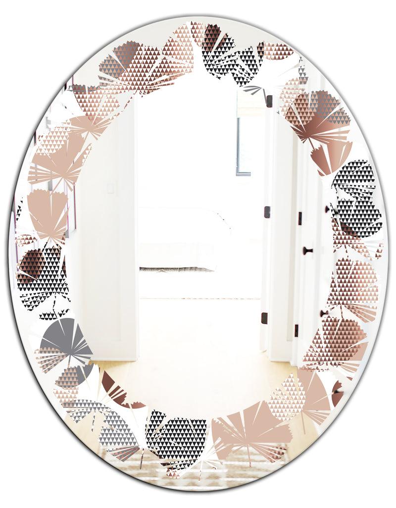 DesignQ Circular Abstract Retro Geometric XIII - Modern Round Or Oval Wall Mirror - Leaves