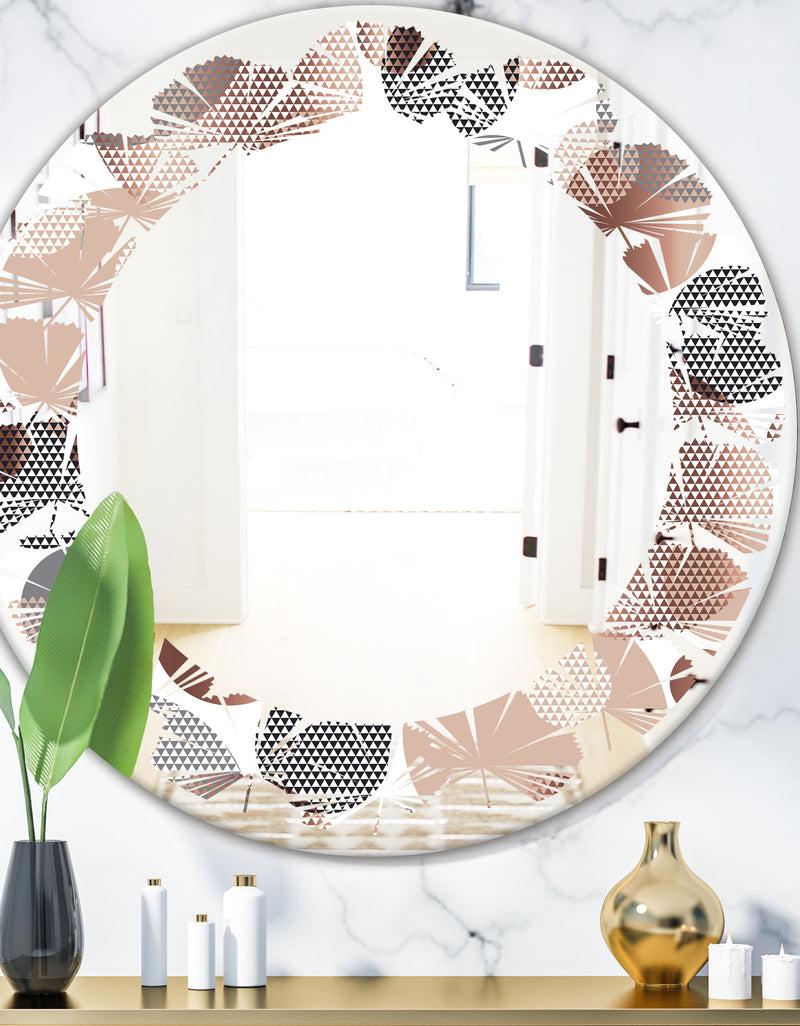 DesignQ Circular Abstract Retro Geometric XIII - Modern Round or Oval Wall Mirror - Leaves