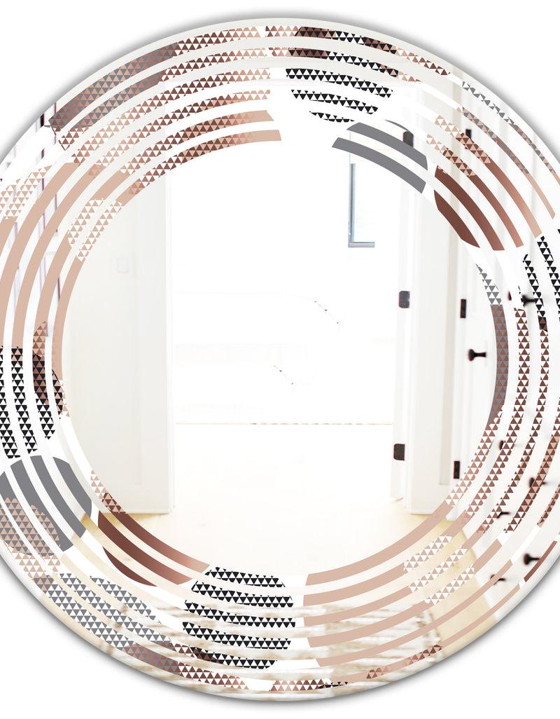 DesignQ Circular Abstract Retro Geometric XIII - Modern Round Or Oval Wall Mirror - Wave