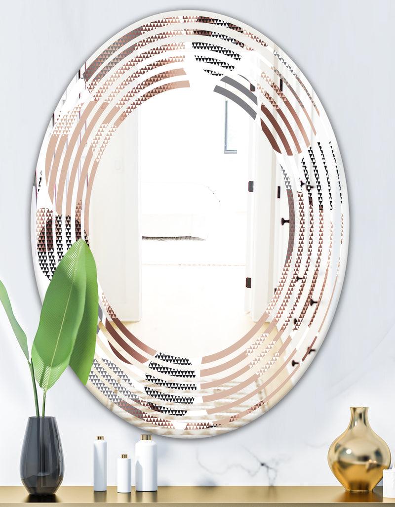 DesignQ Circular Abstract Retro Geometric XIII - Modern Round Or Oval Wall Mirror - Wave