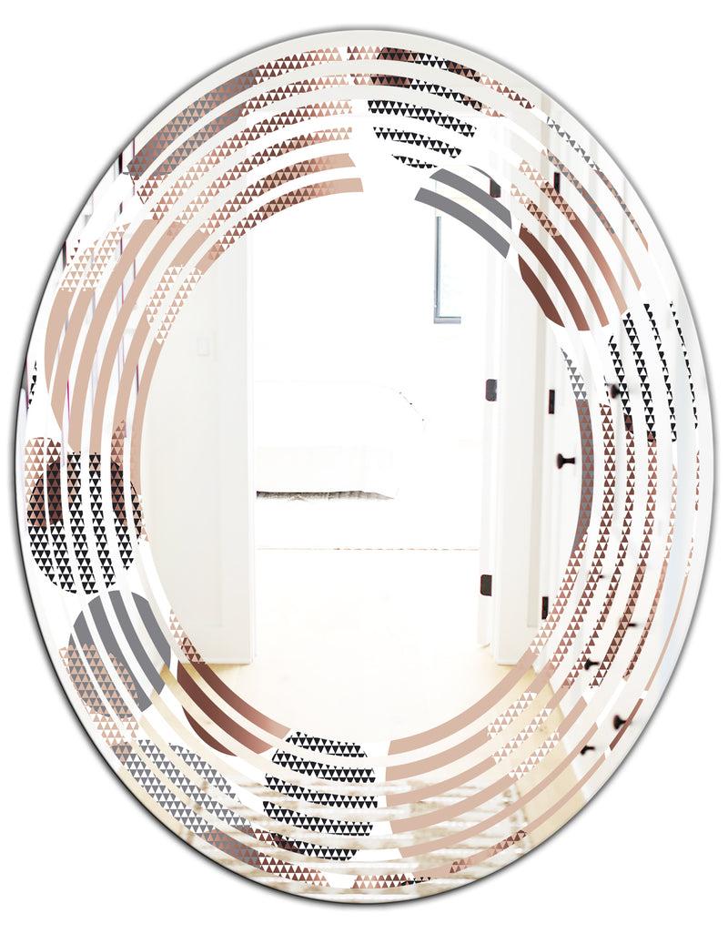 DesignQ Circular Abstract Retro Geometric XIII - Modern Round Or Oval Wall Mirror - Wave