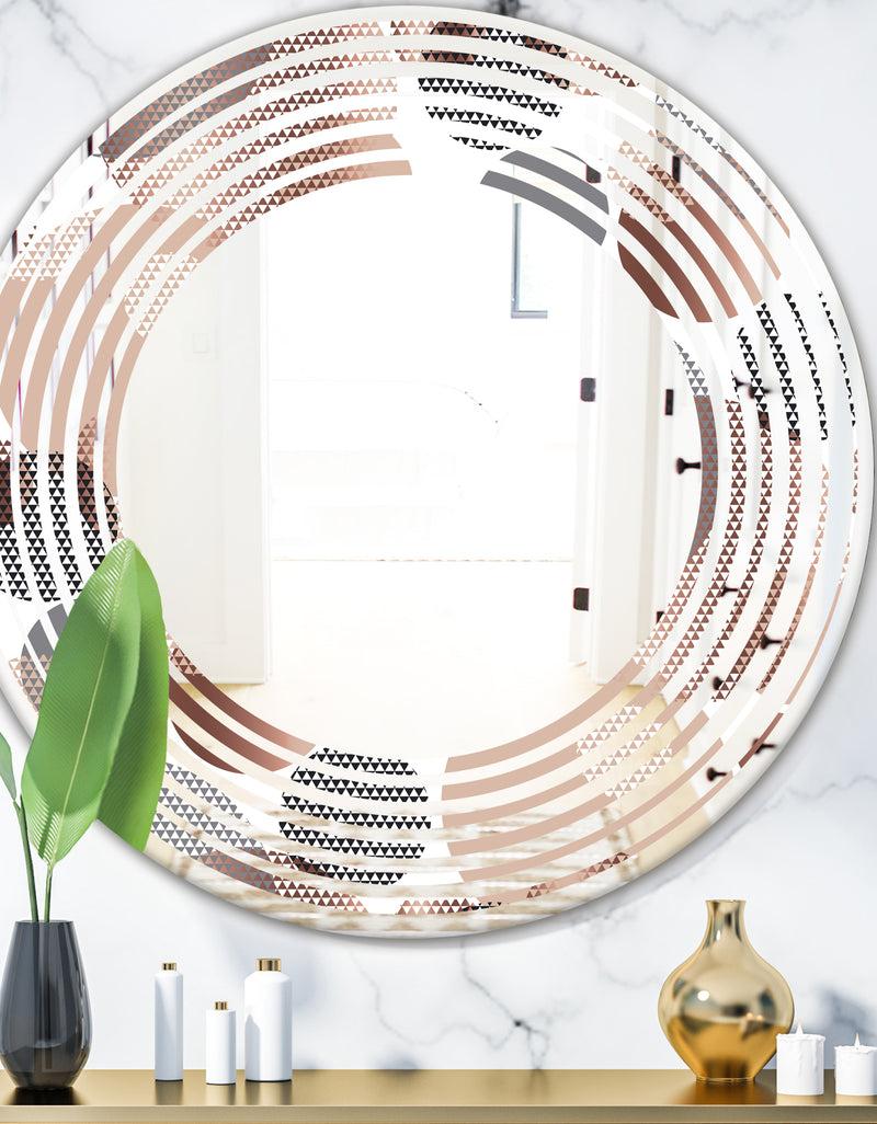 DesignQ Circular Abstract Retro Geometric XIII - Modern Round or Oval Wall Mirror - Wave