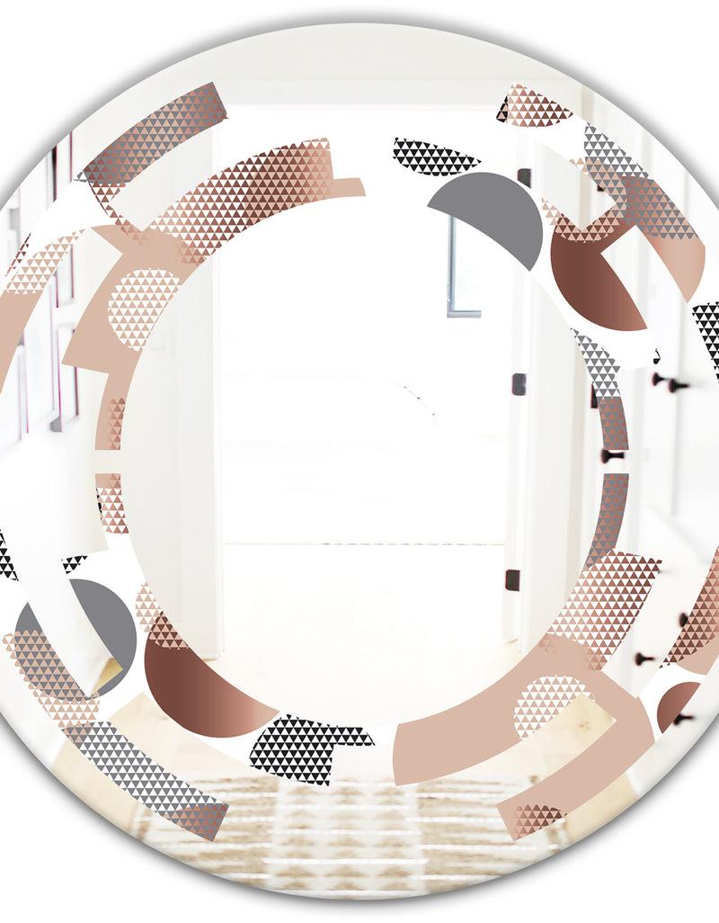 DesignQ Circular Abstract Retro Geometric XIII - Modern Round Or Oval Wall Mirror - Space