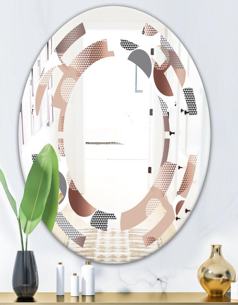DesignQ Circular Abstract Retro Geometric XIII - Modern Round Or Oval Wall Mirror - Space