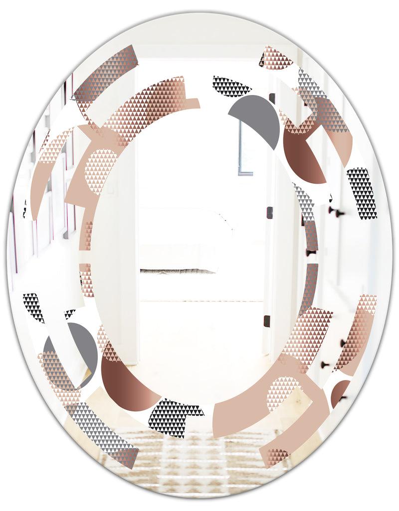 DesignQ Circular Abstract Retro Geometric XIII - Modern Round Or Oval Wall Mirror - Space