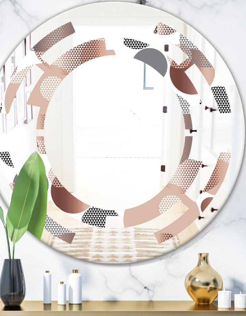 DesignQ Circular Abstract Retro Geometric XIII - Modern Round or Oval Wall Mirror - Space