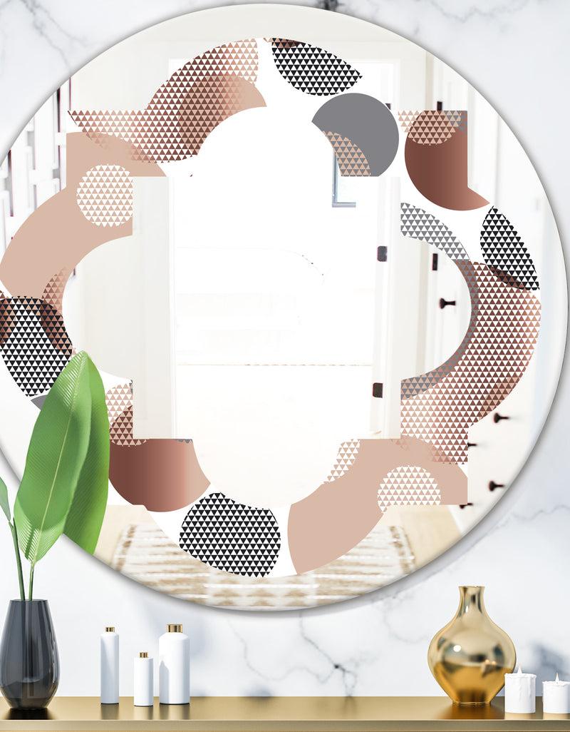 DesignQ Circular Abstract Retro Geometric XIII - Modern Round or Oval Wall Mirror - Quatrefoil