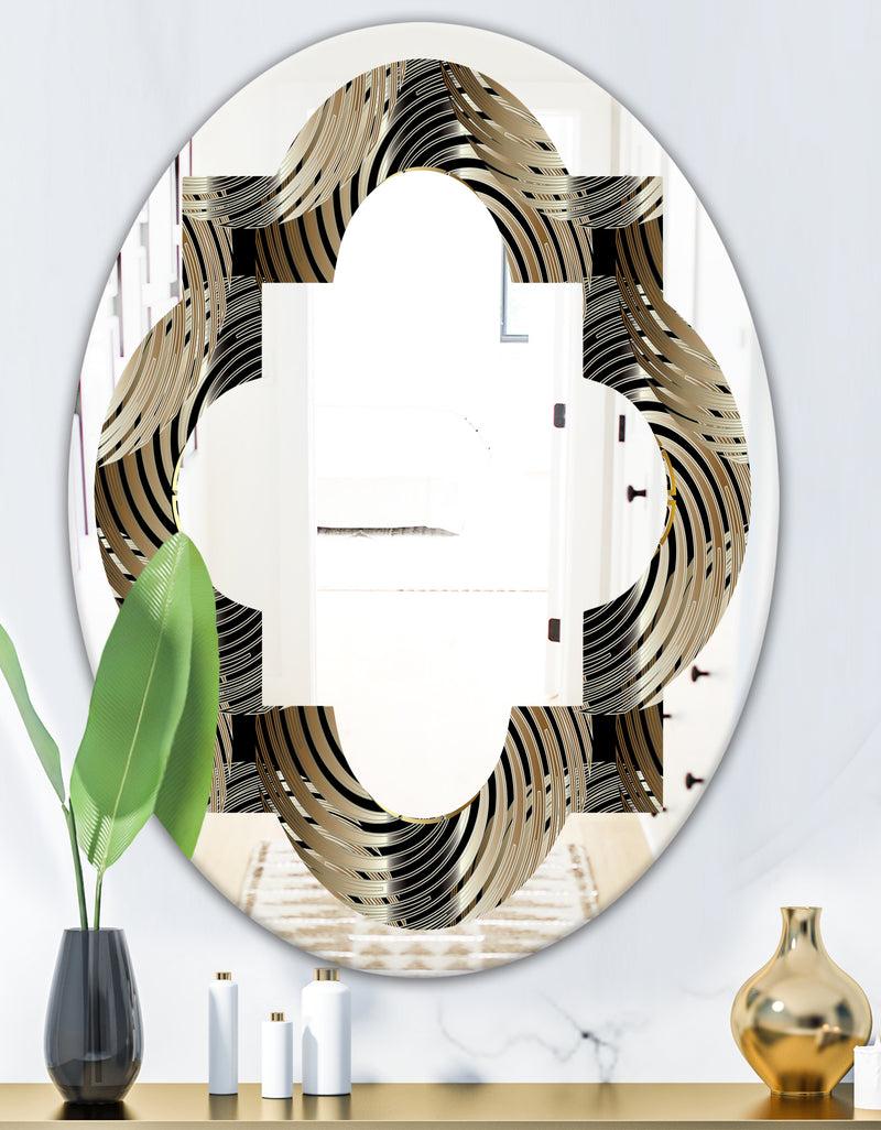 DesignQ Circular Geometric Retro Abstract I - Modern Round Or Oval Wall Mirror - Quatrefoil