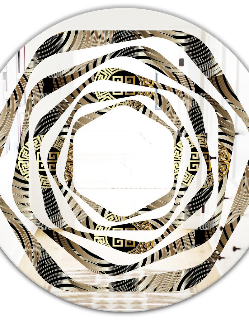 DesignQ Circular Geometric Retro Abstract I - Modern Round Or Oval Wall Mirror - Whirl