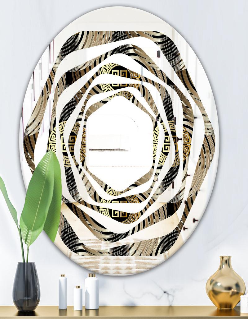 DesignQ Circular Geometric Retro Abstract I - Modern Round Or Oval Wall Mirror - Whirl