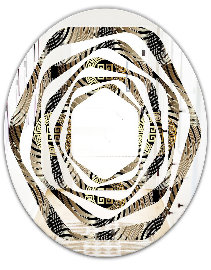 DesignQ Circular Geometric Retro Abstract I - Modern Round Or Oval Wall Mirror - Whirl