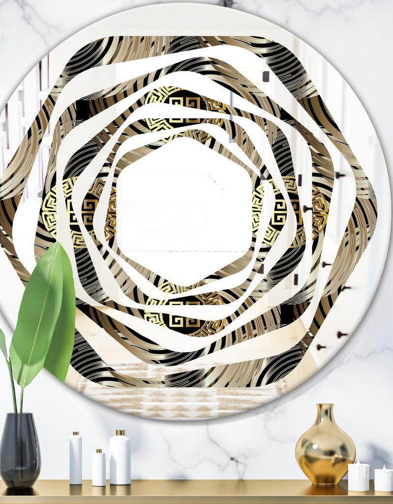 DesignQ Circular Geometric Retro Abstract I - Modern Round or Oval Wall Mirror - Whirl