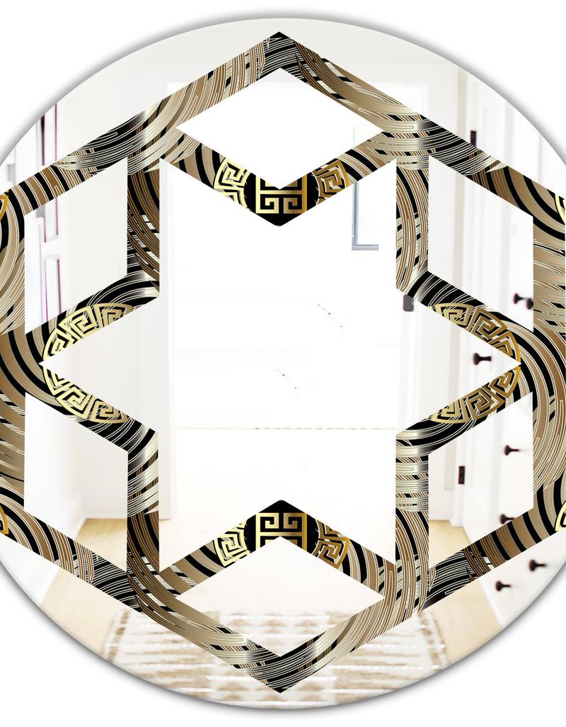 DesignQ Circular Geometric Retro Abstract I - Modern Round Or Oval Wall Mirror - Hexagon Star