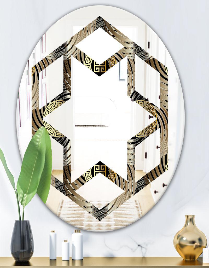 DesignQ Circular Geometric Retro Abstract I - Modern Round Or Oval Wall Mirror - Hexagon Star