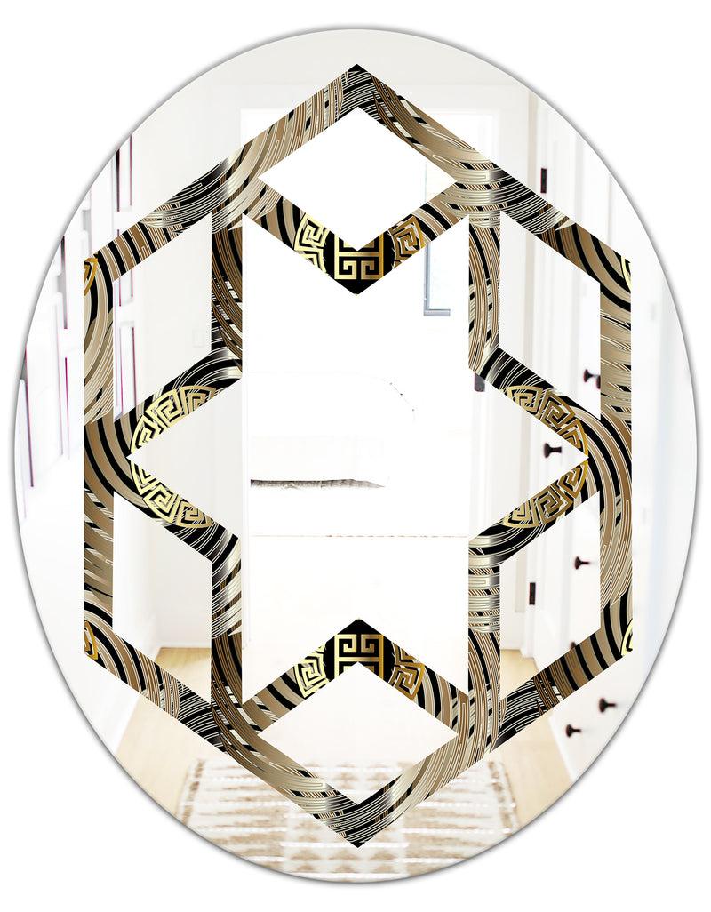 DesignQ Circular Geometric Retro Abstract I - Modern Round Or Oval Wall Mirror - Hexagon Star
