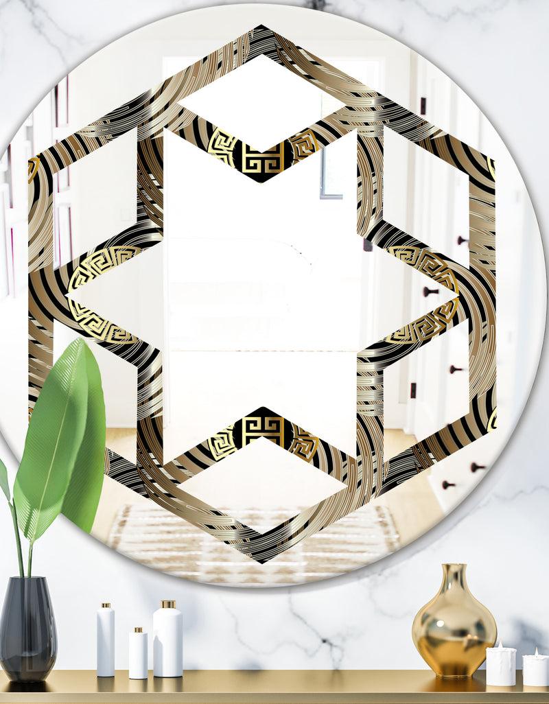 DesignQ Circular Geometric Retro Abstract I - Modern Round or Oval Wall Mirror - Hexagon Star