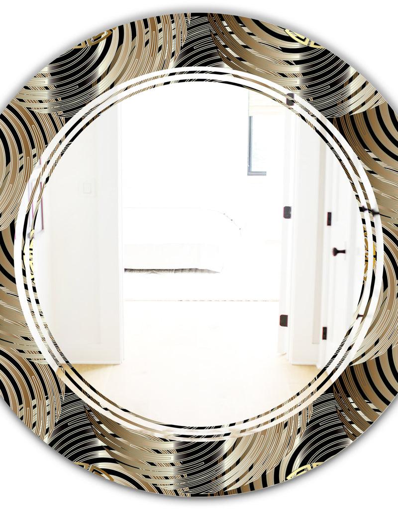 DesignQ Circular Geometric Retro Abstract I - Modern Round Or Oval Wall Mirror - Triple C