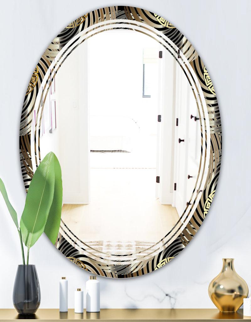 DesignQ Circular Geometric Retro Abstract I - Modern Round Or Oval Wall Mirror - Triple C
