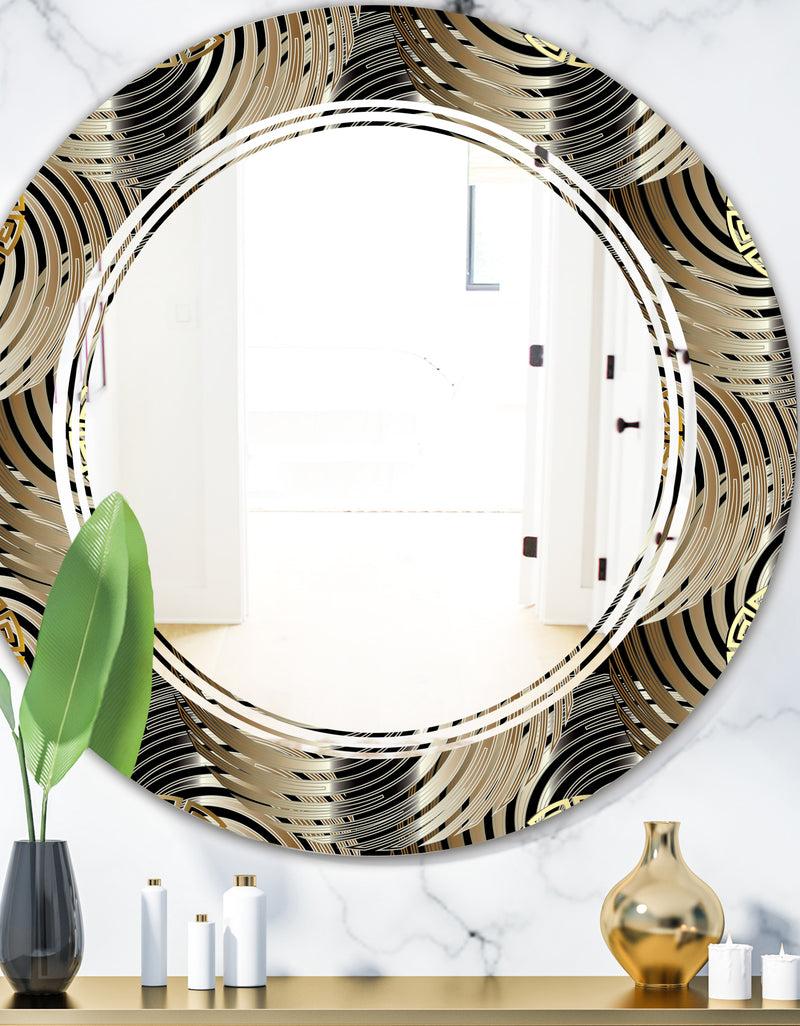 DesignQ Circular Geometric Retro Abstract I - Modern Round or Oval Wall Mirror - Triple C