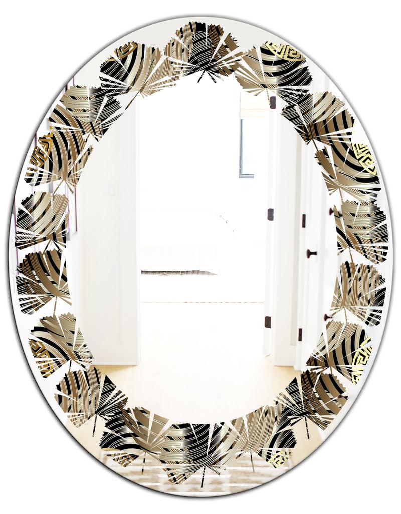 DesignQ Circular Geometric Retro Abstract I - Modern Round Or Oval Wall Mirror - Leaves
