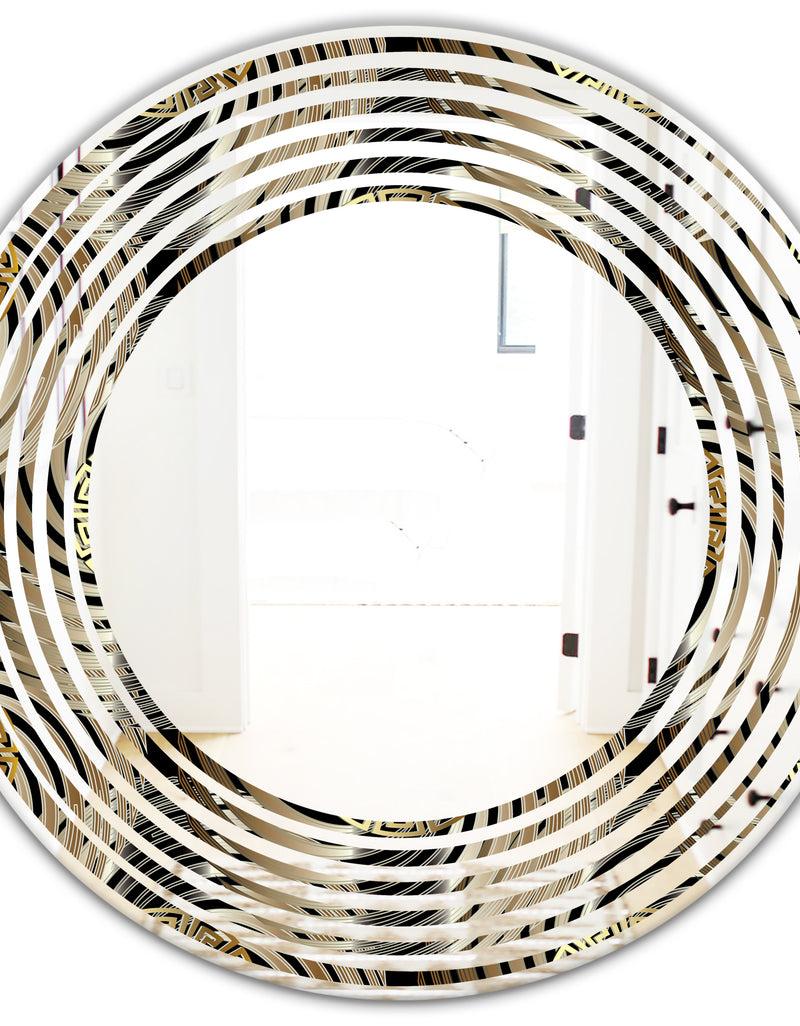 DesignQ Circular Geometric Retro Abstract I - Modern Round Or Oval Wall Mirror - Wave