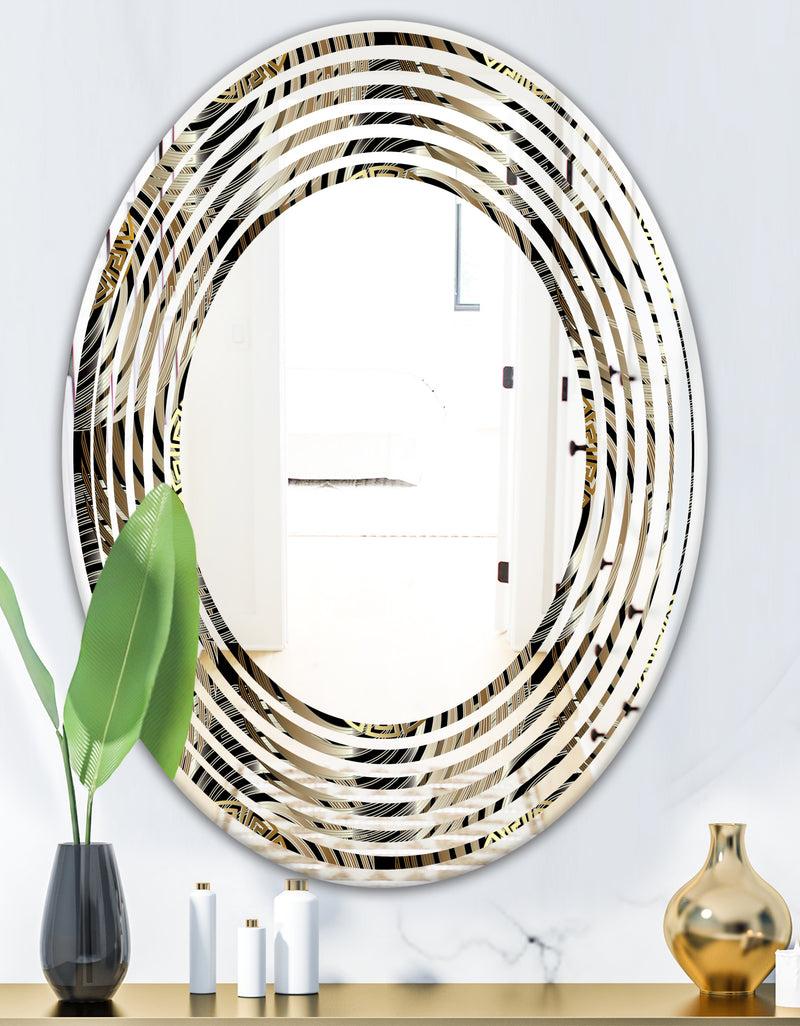 DesignQ Circular Geometric Retro Abstract I - Modern Round Or Oval Wall Mirror - Wave
