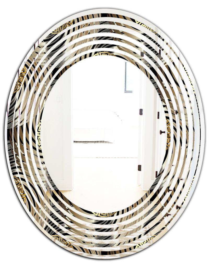 DesignQ Circular Geometric Retro Abstract I - Modern Round Or Oval Wall Mirror - Wave