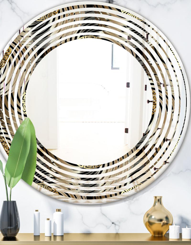 DesignQ Circular Geometric Retro Abstract I - Modern Round or Oval Wall Mirror - Wave