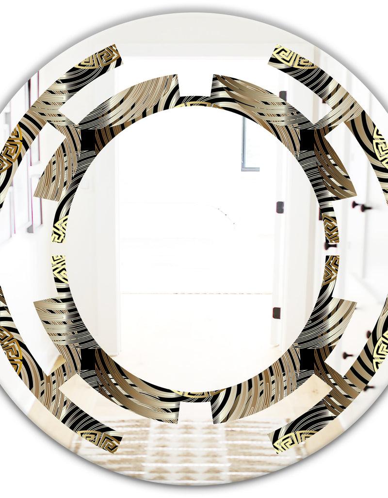 DesignQ Circular Geometric Retro Abstract I - Modern Round Or Oval Wall Mirror - Space