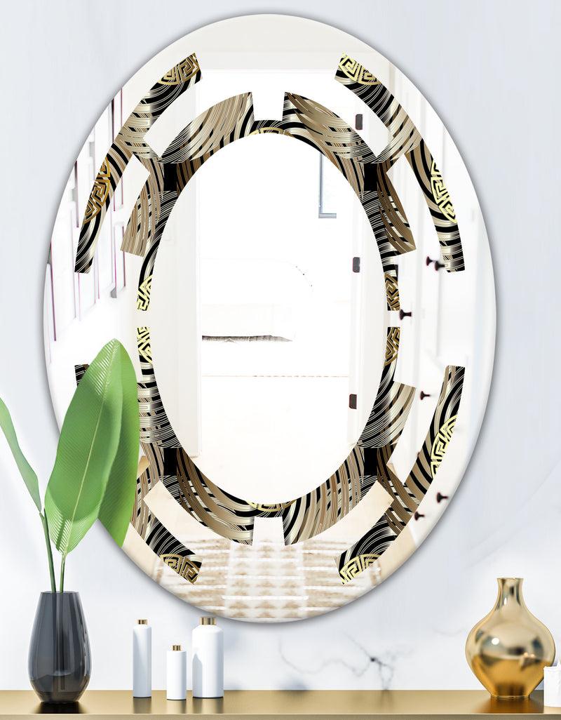 DesignQ Circular Geometric Retro Abstract I - Modern Round Or Oval Wall Mirror - Space