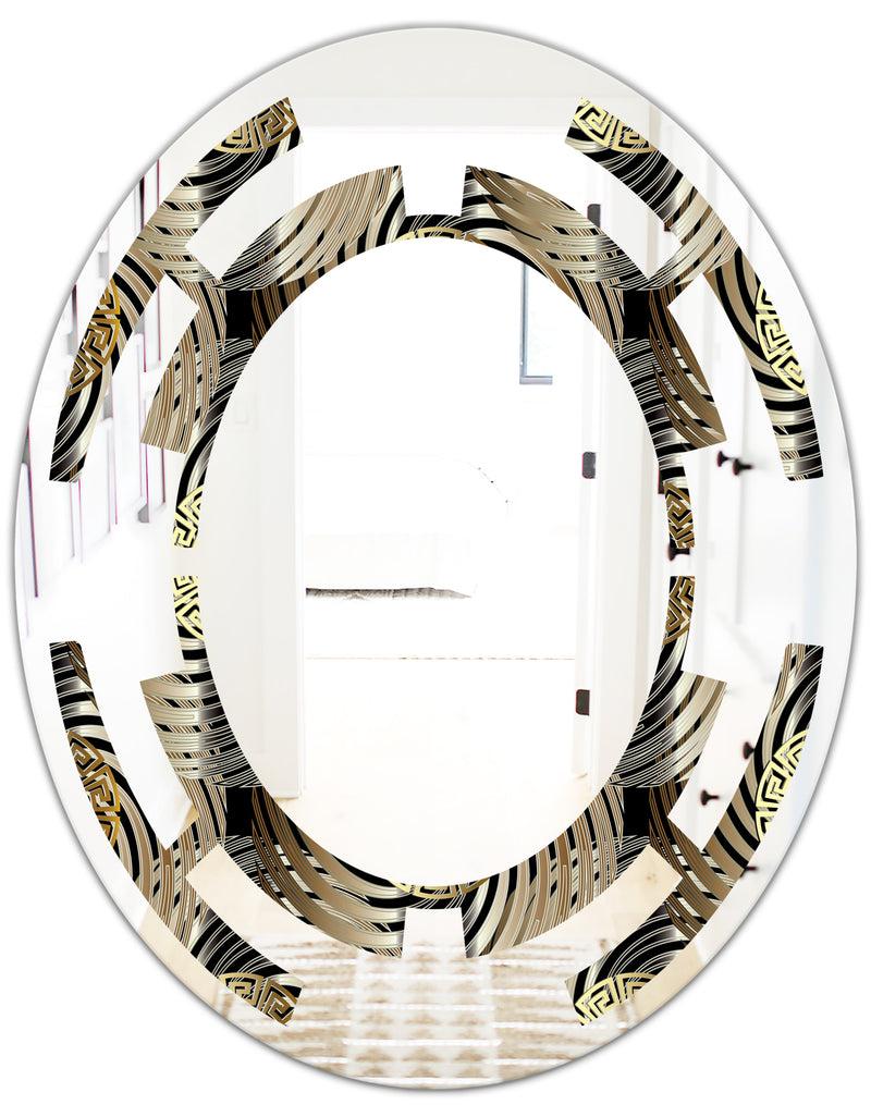 DesignQ Circular Geometric Retro Abstract I - Modern Round Or Oval Wall Mirror - Space