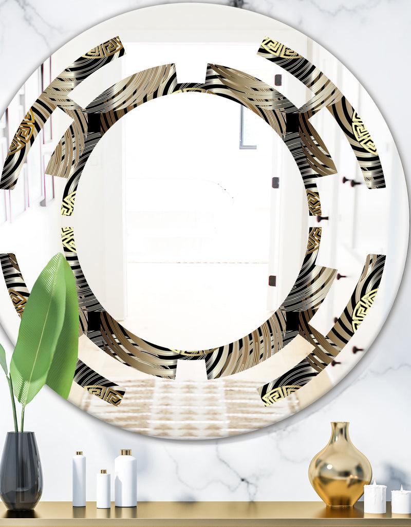DesignQ Circular Geometric Retro Abstract I - Modern Round or Oval Wall Mirror - Space