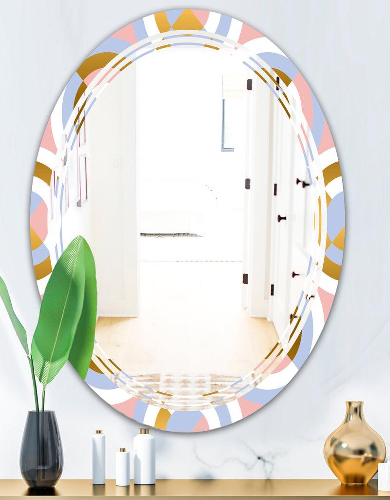 DesignQ Circular Geometric Shapes Pattern - Modern Round Or Oval Wall Mirror - Triple C