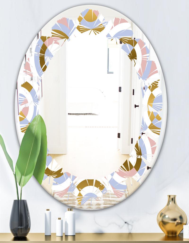 DesignQ Circular Geometric Shapes Pattern - Modern Round Or Oval Wall Mirror - Leaves