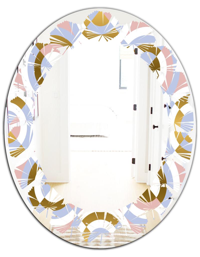 DesignQ Circular Geometric Shapes Pattern - Modern Round Or Oval Wall Mirror - Leaves