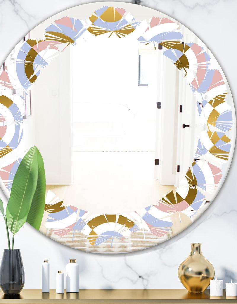DesignQ Circular geometric shapes pattern - Modern Round or Oval Wall Mirror - Leaves